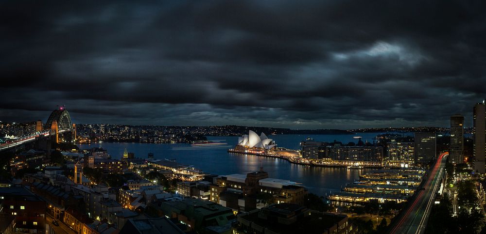Opera house in distance, Sydney, Australia. Original public domain image from Wikimedia Commons