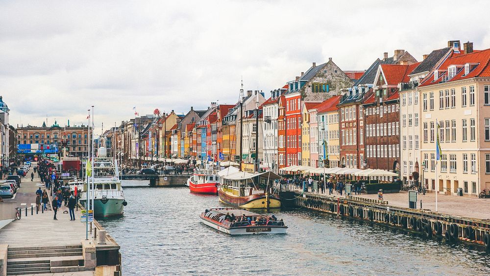 Colorful buildings in Nyhavn, Denmark. Original public domain image from Wikimedia Commons