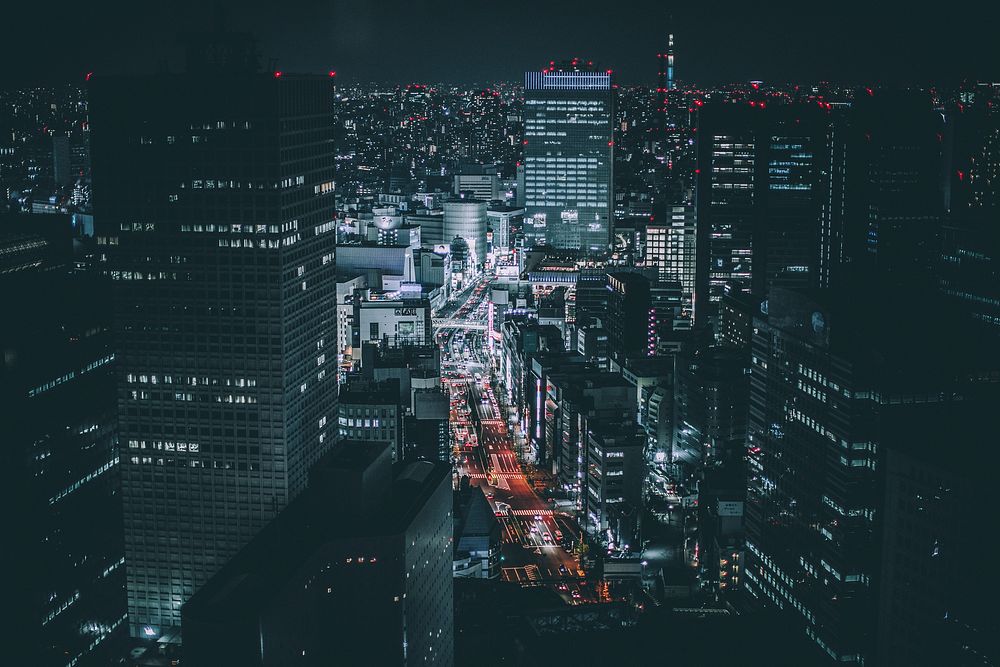 Cityscape night view of Tokyo, Japan. Original public domain image from Wikimedia Commons