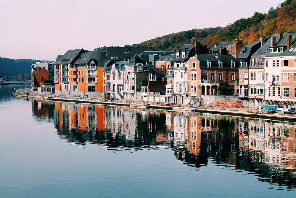 Colorful vintage buildings in Dinant, Belgium. Original public domain image from Wikimedia Commons