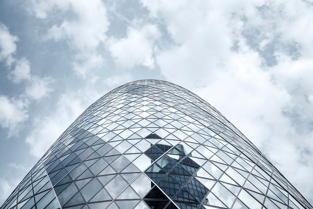 Low-angle shot of an abstract office building. Original public domain image from Wikimedia Commons