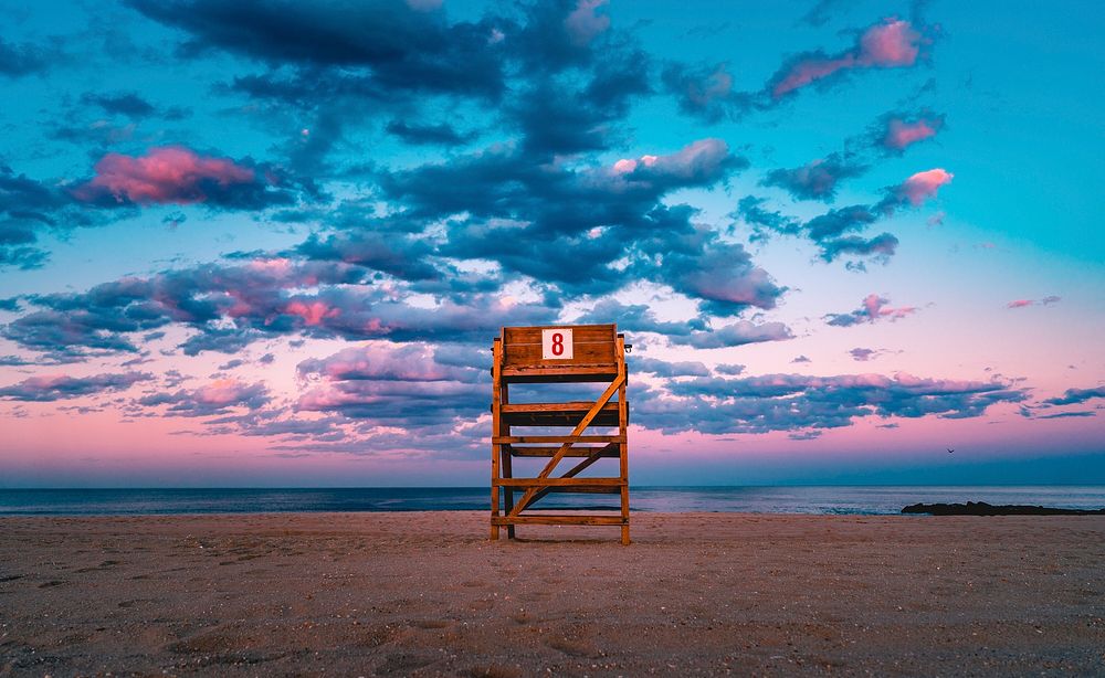 Lifeguard tower number 8 at the Bradley Beach after the sunset. Original public domain image from Wikimedia Commons