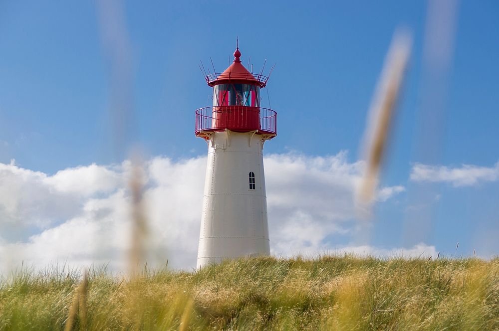 A lighthouse in Sylt, Germany. Original public domain image from Wikimedia Commons