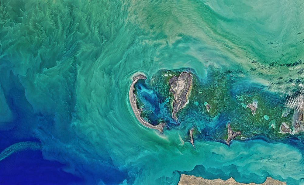 Caspian sea, aeriel view. Original public domain image from Wikimedia Commons