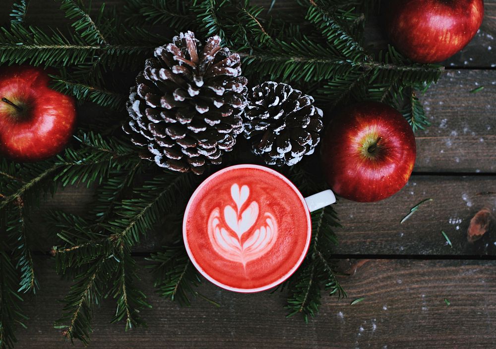 Christmas red coffee background. Original public domain image from Wikimedia Commons