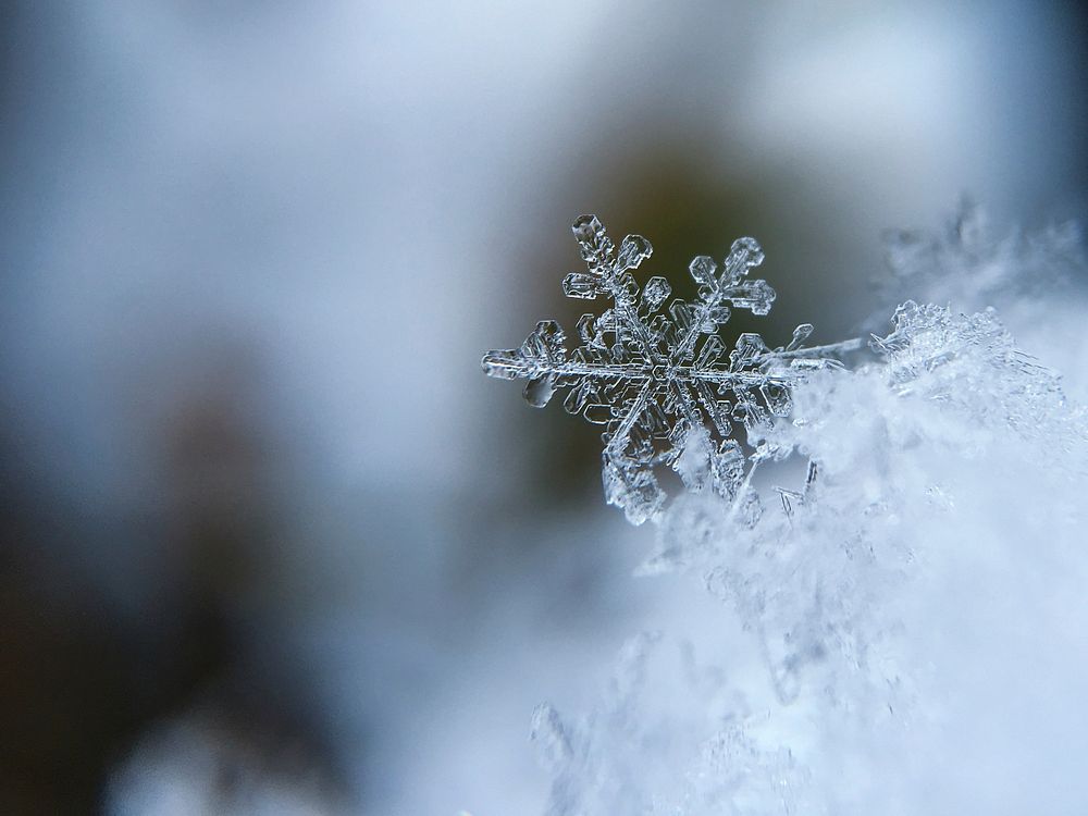 A macro shot of ice crystal forming a snowflake. Original public domain image from Wikimedia Commons