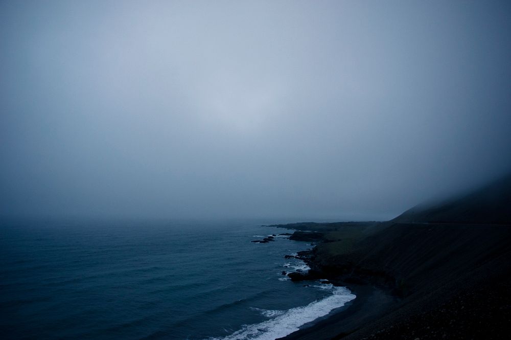 Seashore covered with fog. Original public domain image from Wikimedia Commons