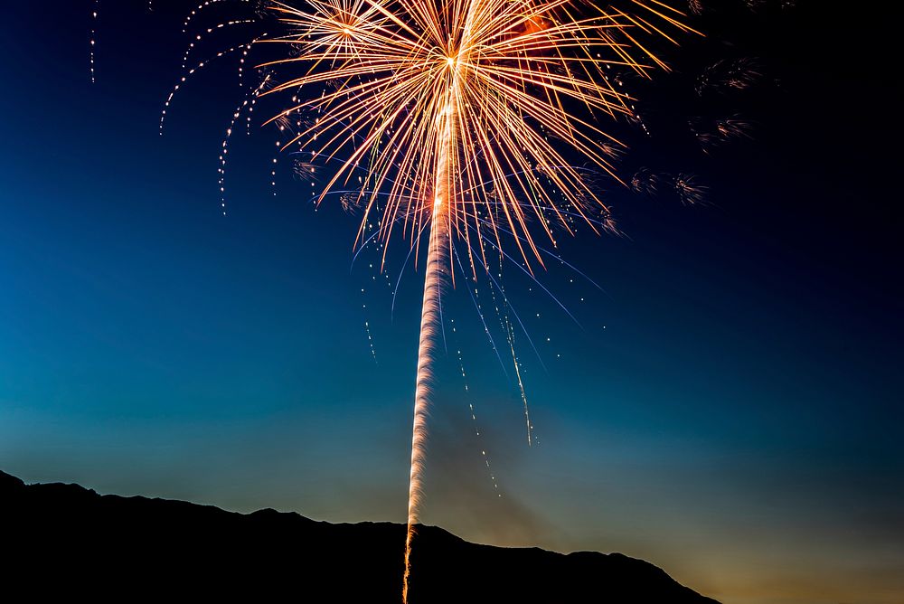 Fireworks in the night sky over Bridgeport. Original public domain image from Wikimedia Commons