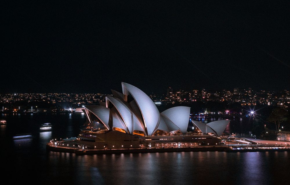 Sydney Opera House at night. Original public domain image from Wikimedia Commons
