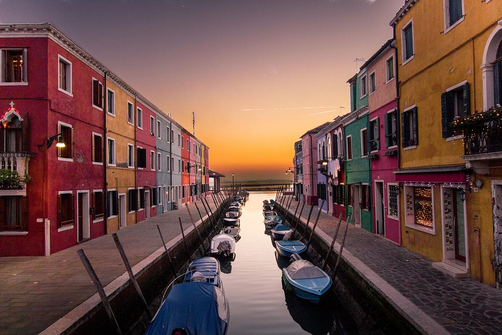 Sunset in Burano. Original public domain image from Wikimedia Commons