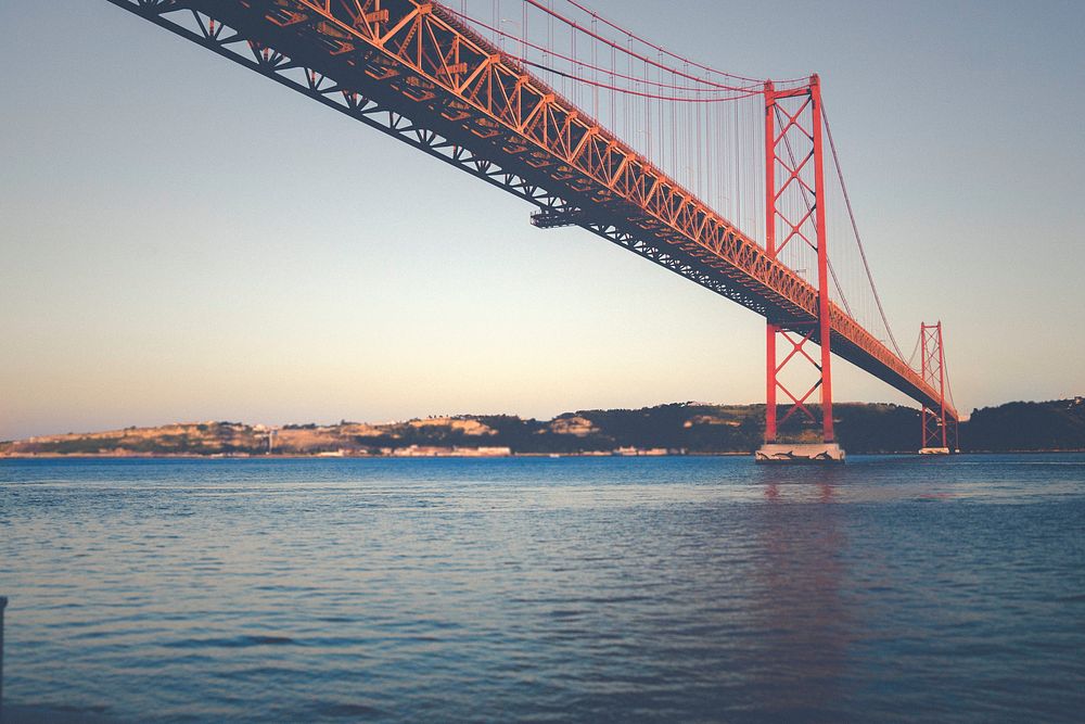 Suspension bridge in Lisbon, Portugal. Original public domain image from Wikimedia Commons