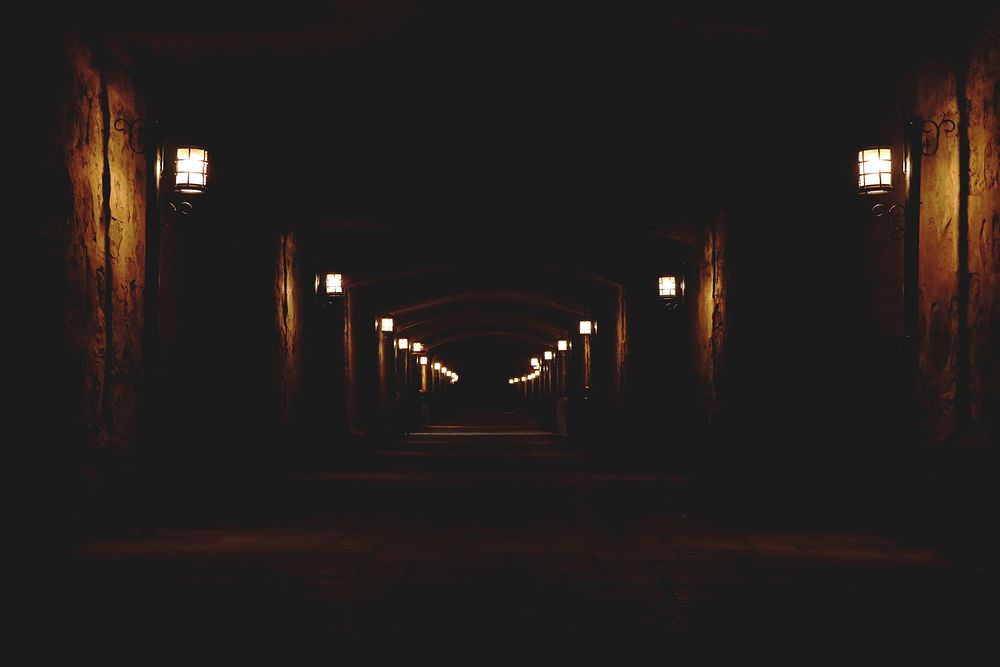 Dark underground pathway. Original public domain image from Wikimedia Commons