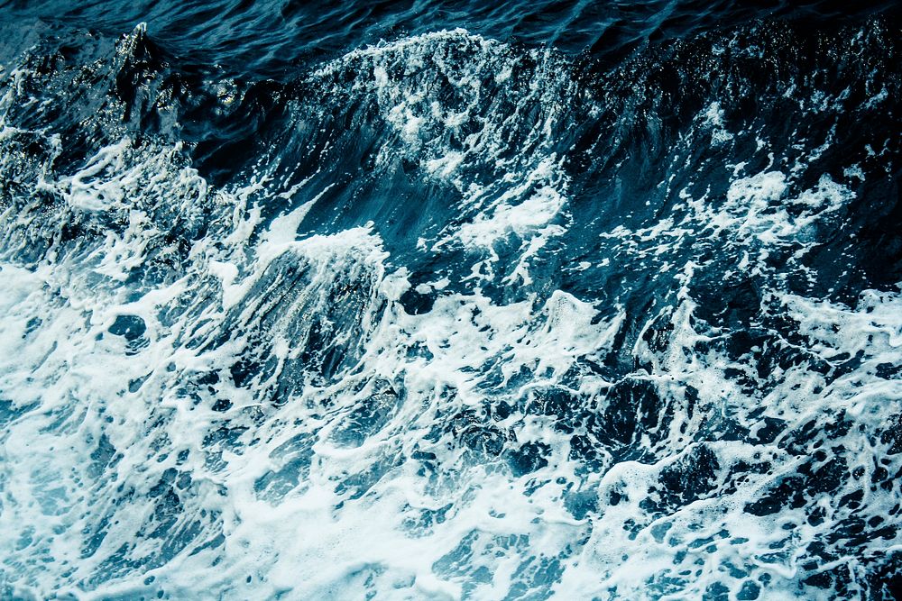 Blue sea, waves, foam, ocean, Original public domain image from Wikimedia Commons