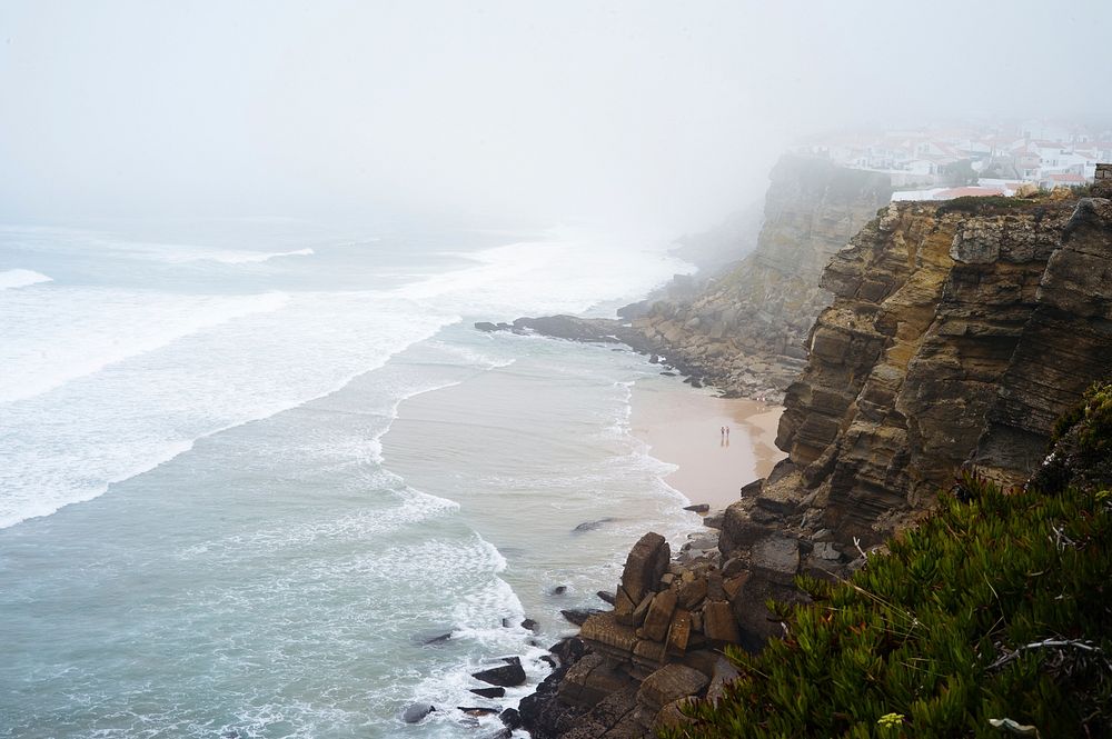 Foggy ocean shores in Azenhas do Mar. Original public domain image from Wikimedia Commons