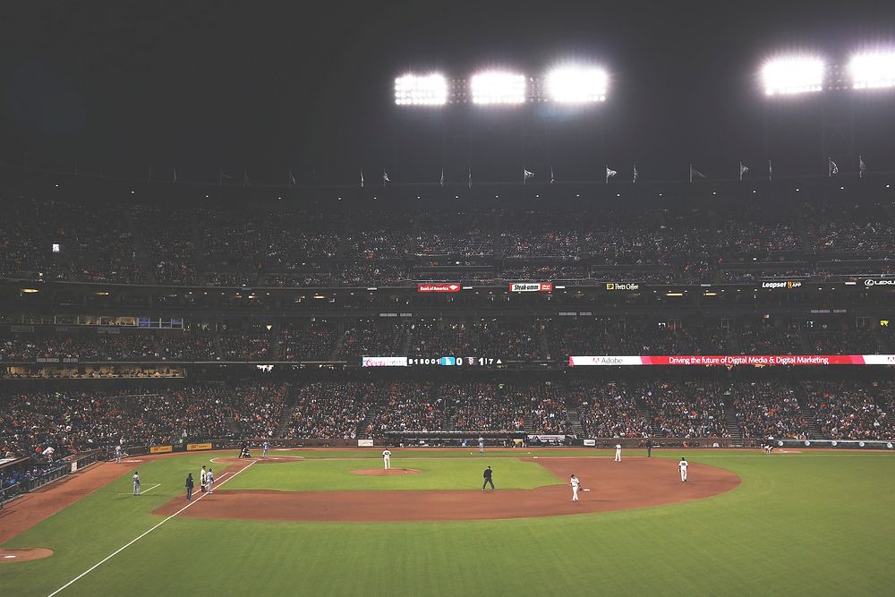 A far-back look at two teams playing baseball at AT&T Park in San Francisco. Original public domain image from Wikimedia…