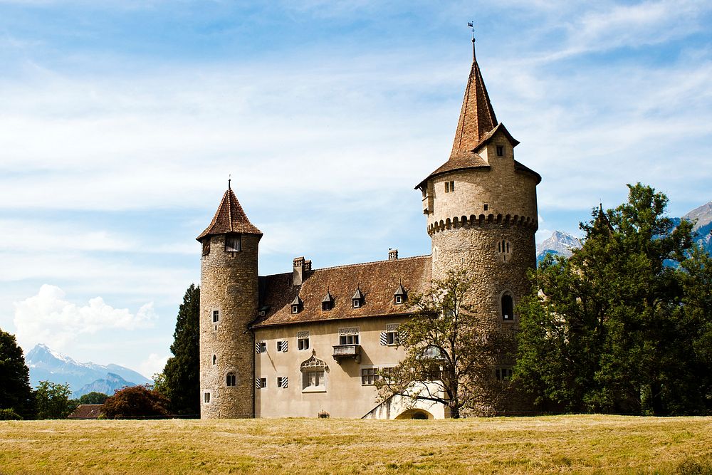 European castle in the countryside. Original public domain image from Wikimedia Commons