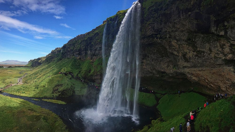 Seljalandsfoss Waterfall, Iceland. Original public domain image from Wikimedia Commons