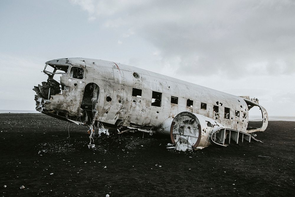 Solheimasandur Plane Wreck, Iceland. Original public domain image from Wikimedia Commons