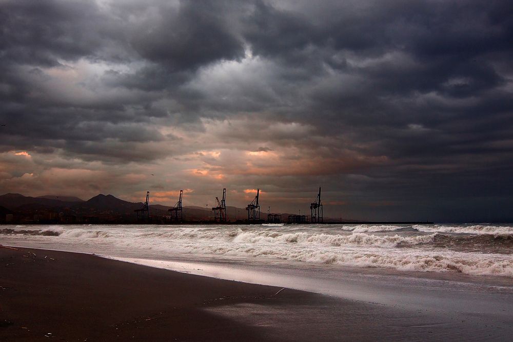 Storm at the beach in Playa de la Misericordia, Spain. Original public domain image from Wikimedia Commons