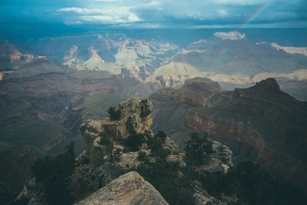 Rainbow over the Grand Canyon. Original public domain image from Wikimedia Commons