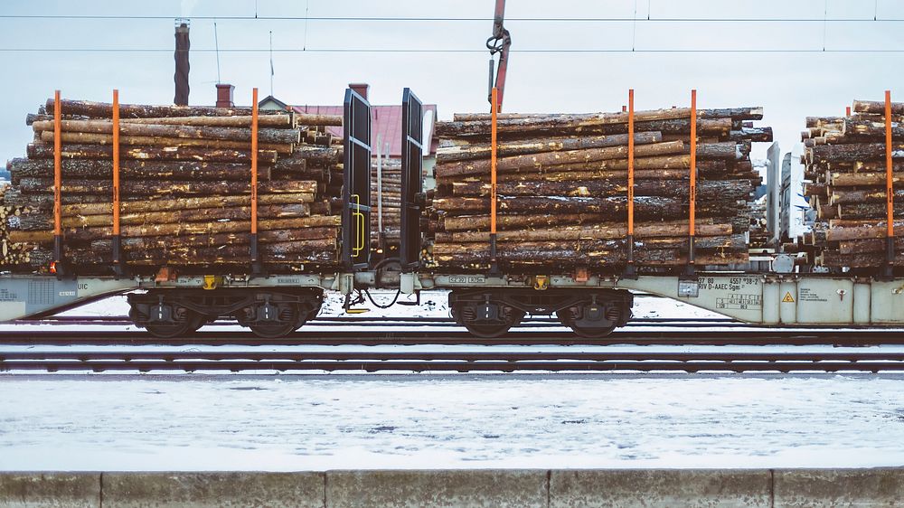 Train with logs. Original public domain image from Wikimedia Commons