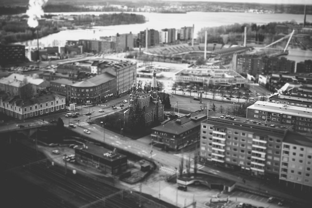 Black and white vintage shot of industrial district with factories. Original public domain image from Wikimedia Commons