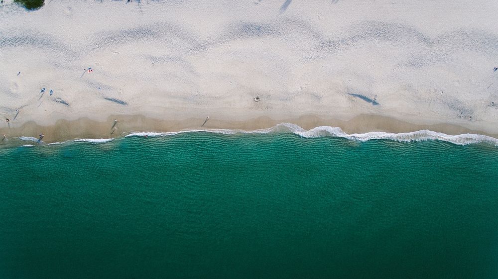 Sandy beach drone view green blue sea, Nelson Bay, Australia. Original public domain image from Wikimedia Commons