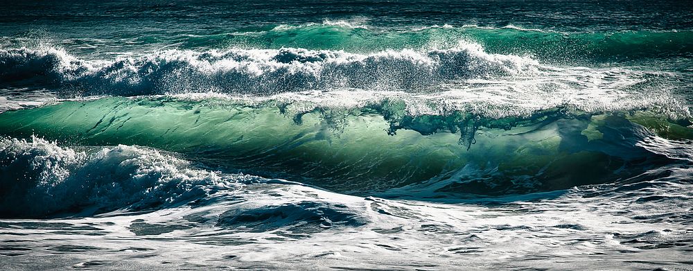 Green ocean waves, white foam.Original public domain image from Wikimedia Commons