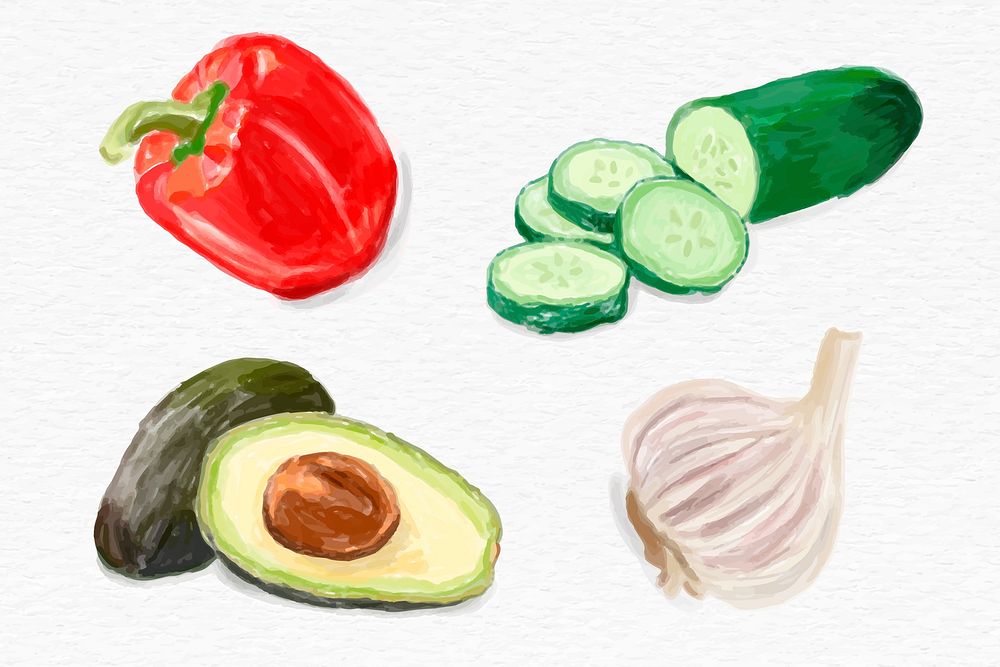 Vegetables psd watercolor hand drawn set