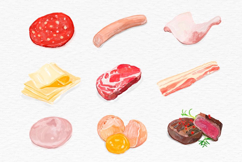 Food ingredients psd watercolor illustration set