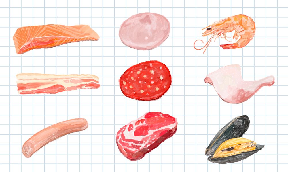 Hand drawn meat product watercolor style