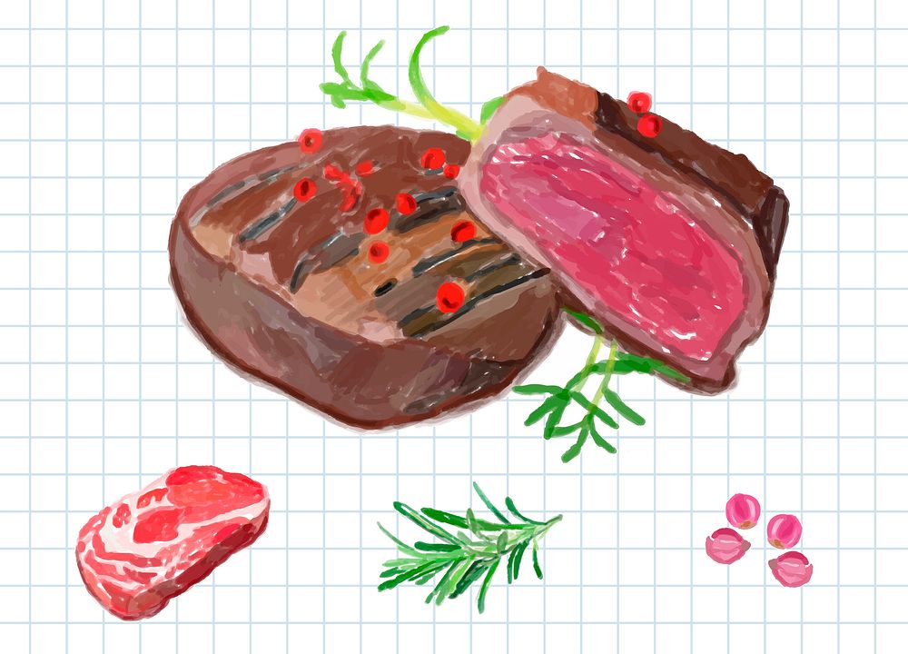 Hand drawn steak watercolor style