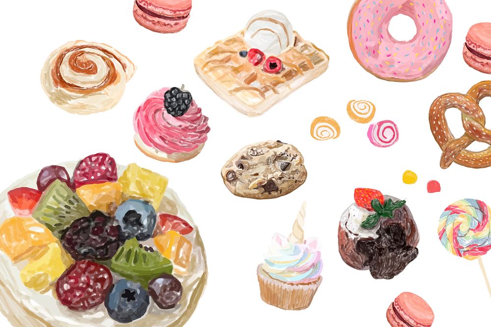 Hand drawn sweets watercolor style