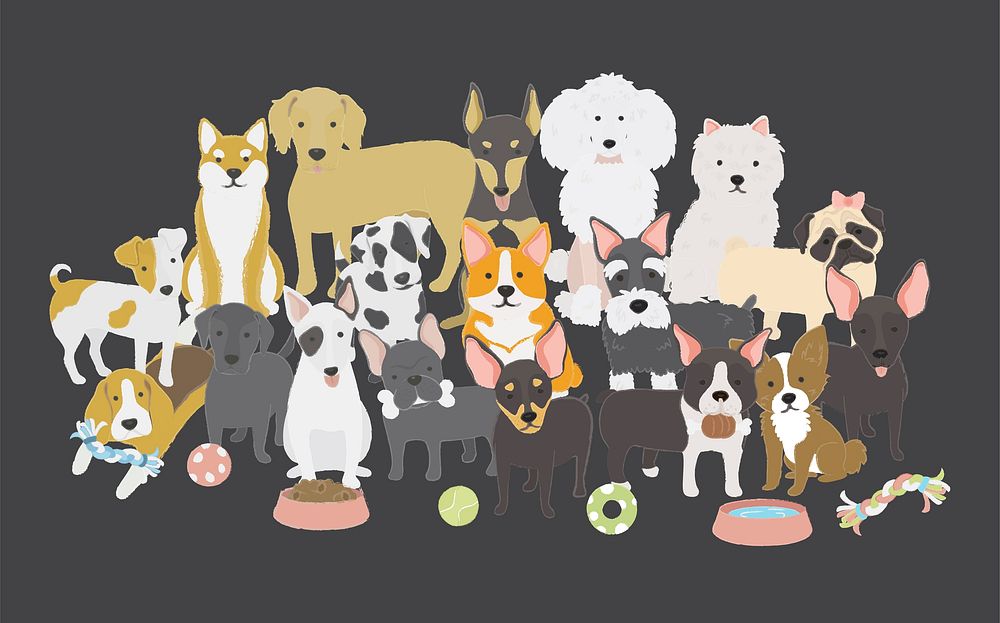 Illustration of different breeds of dogs