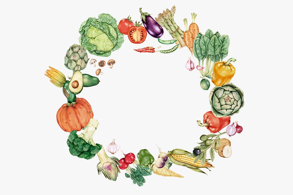 Illustration of a wreath made of vegetables