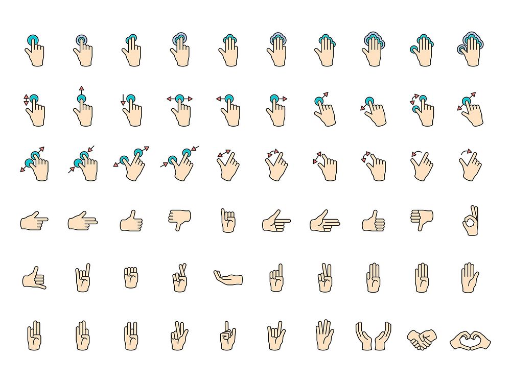 Illustration of hands gesture set in thin line