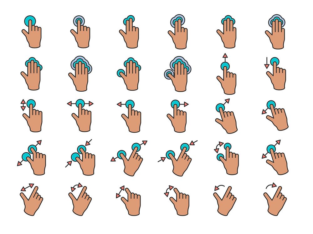 Illustration of touch screen hands gesture in thin line