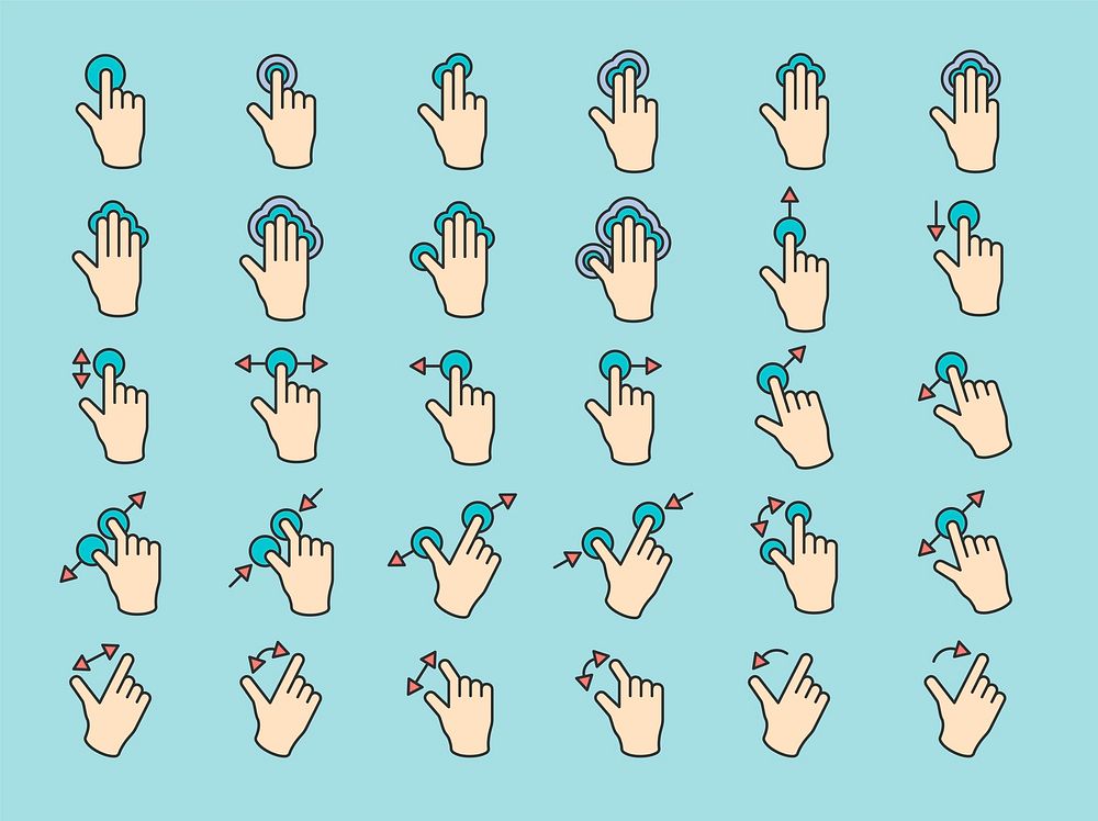 Illustration of touch screen hands gesture in thin line