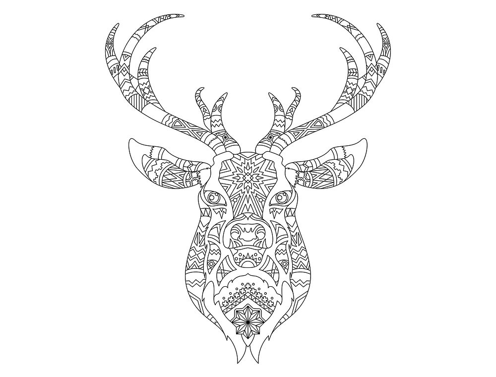 Intricate coloring pattern of a reindeer head
