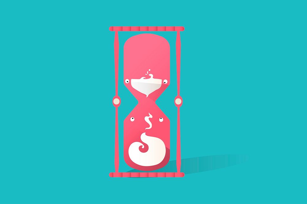 Illustration of hourglass icon on blue background