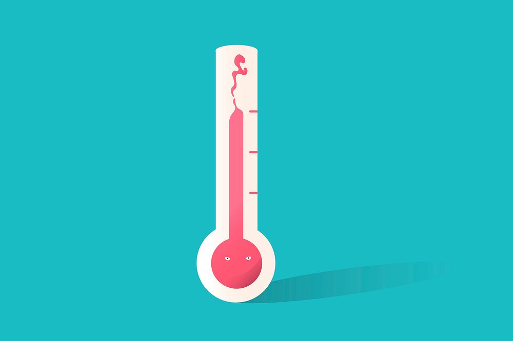 Illustration of thermometer icon on blue background