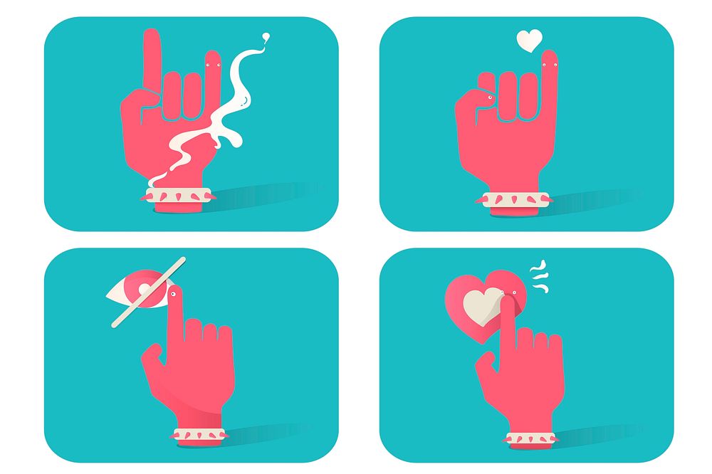 Illustration of hand gesture icons set on blue background