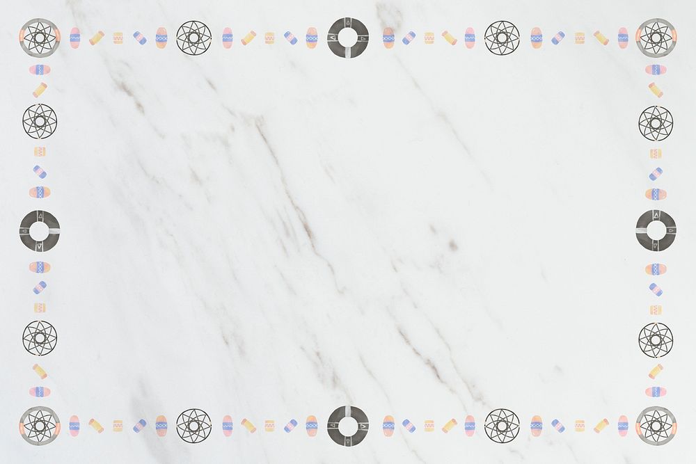 Boho bead pattern frame psd marble background