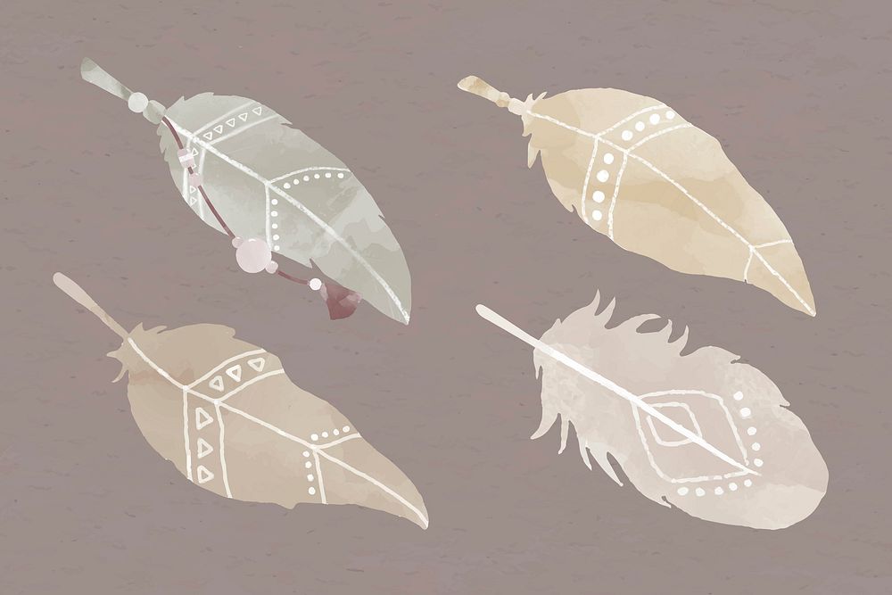 Earth tone Boho feather vector collection