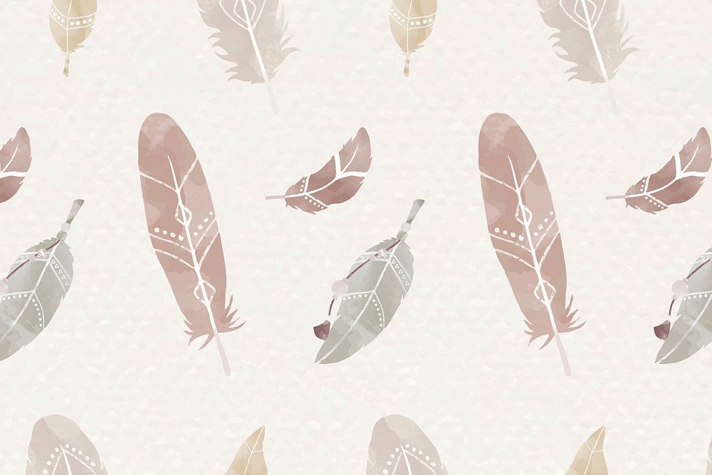 Seamless Bohemian feather pattern vector background