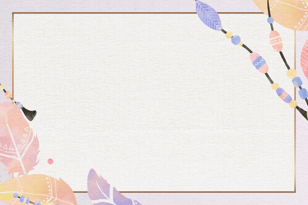 Gold frame psd pastel purple Boho feather