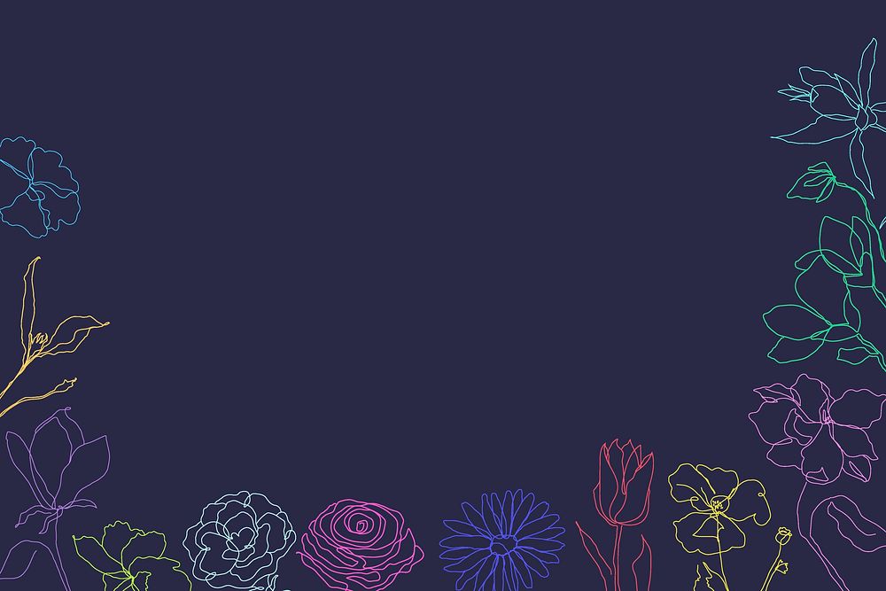 Flower border frame background vector in navy 