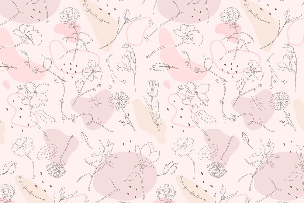 Pink flower pattern wallpaper vector in hand drawn style
