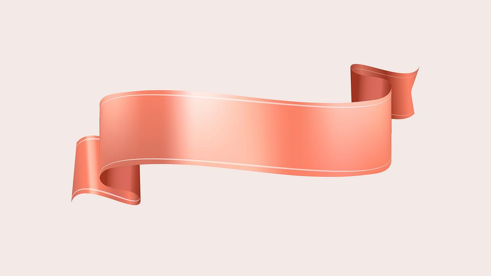 Ribbon banner vector art, rose gold realistic label design