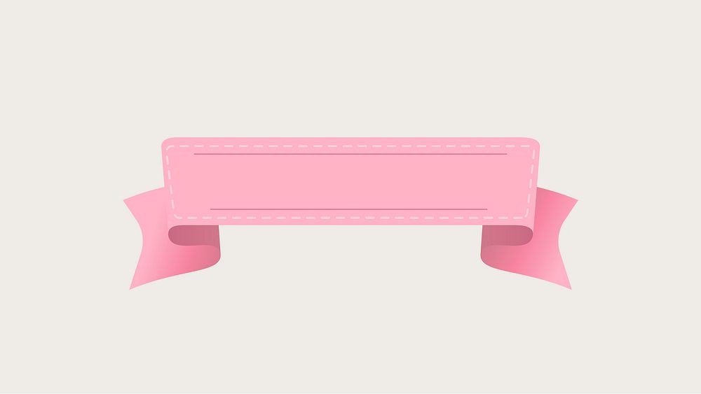 Pink ribbon banner psd, decorative label flat graphic design
